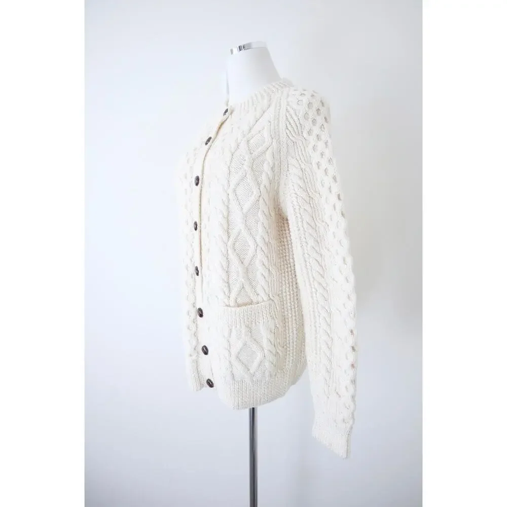 Vintage Handknit Cable Hand Knit Cardigan Sweater Carrick On Suir Ireland - Picture 5 of 14